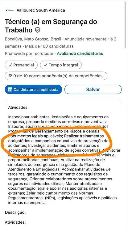 Comprovante de Demanda e Oportunidades para Instrutor NR 35
