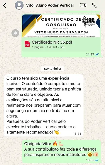 Depoimento de Aluno Aprovado - Formação de Instrutor NR 35